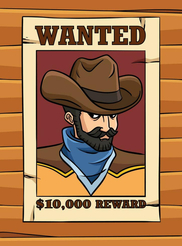 Cowboy Wanted Poster Colored Cartoon Illustration vector