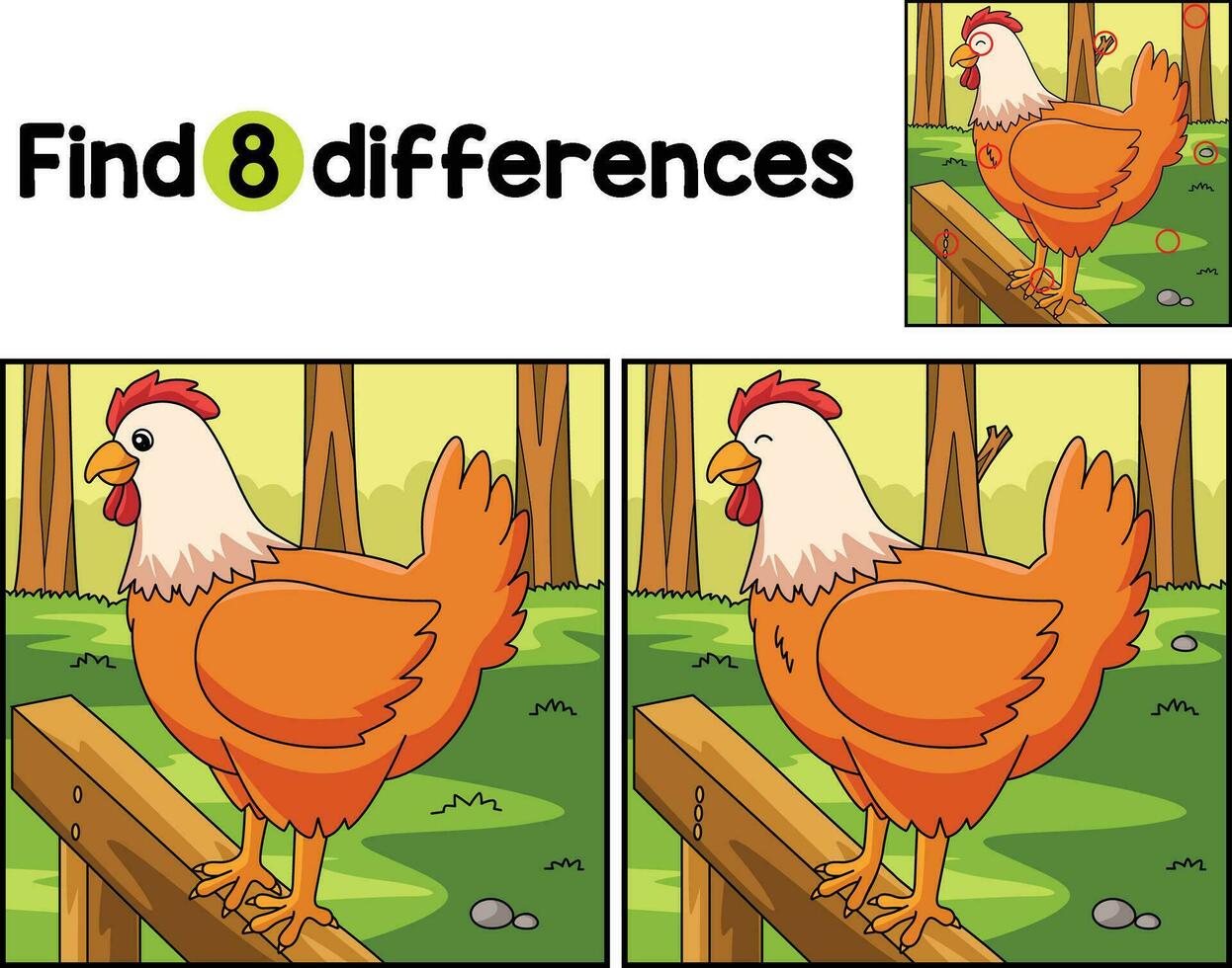 Chicken Animal Find The Differences vector