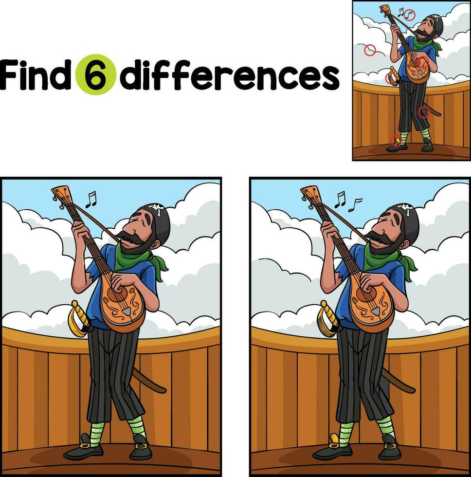 Pirate with Guitar Find The Differences vector