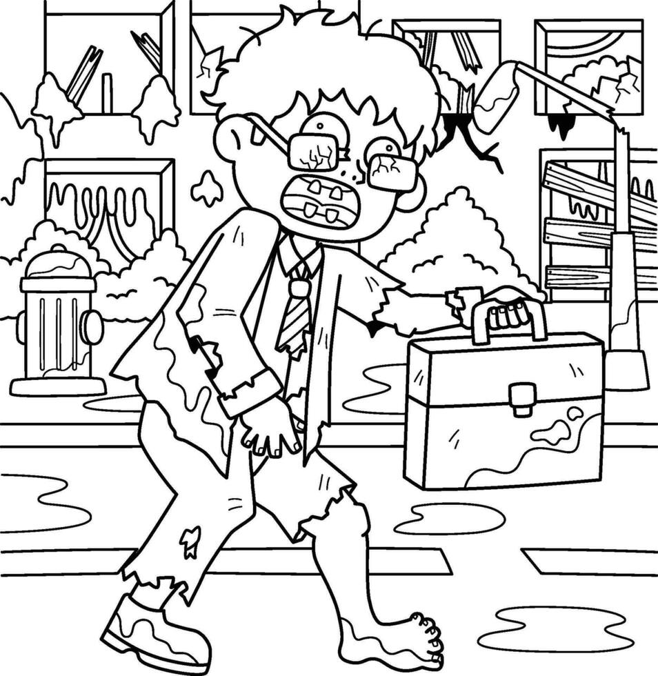 Zombie Office Worker Coloring Page for Kids vector