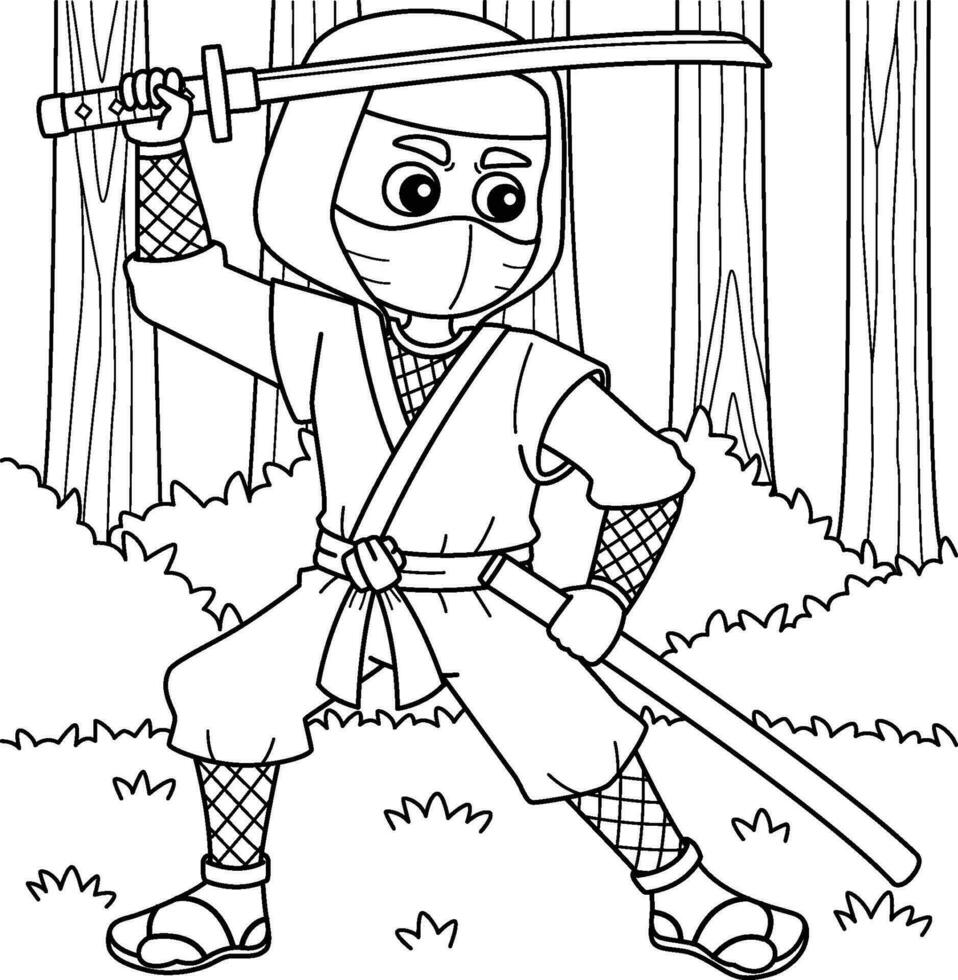 ninja con un katana y vaina colorante página vector