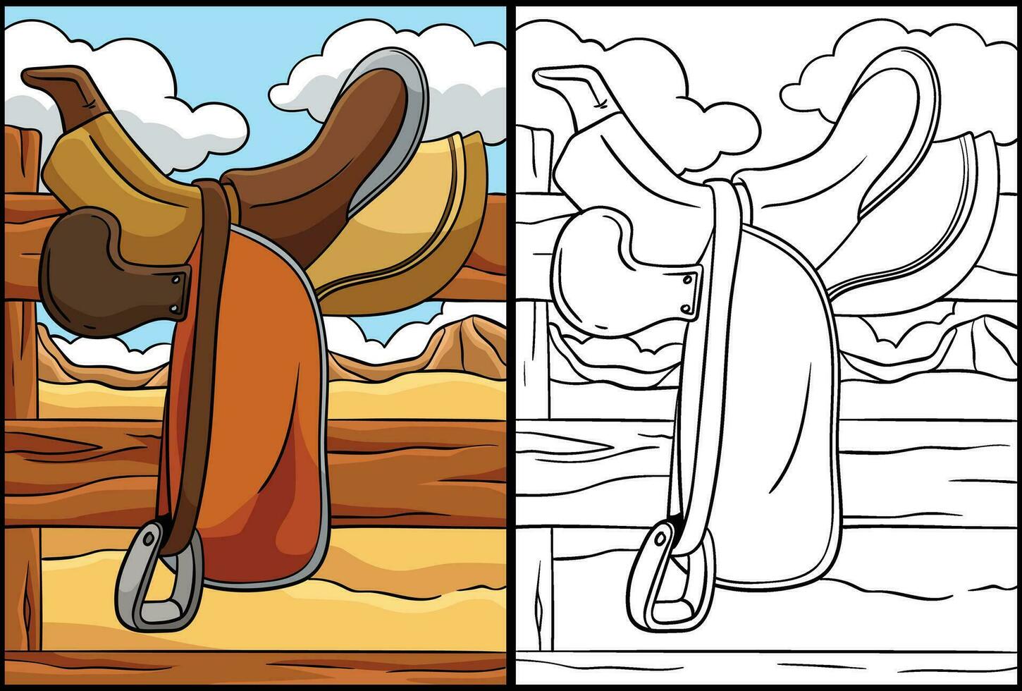 vaquero caballo montando ensillar colorante ilustración vector