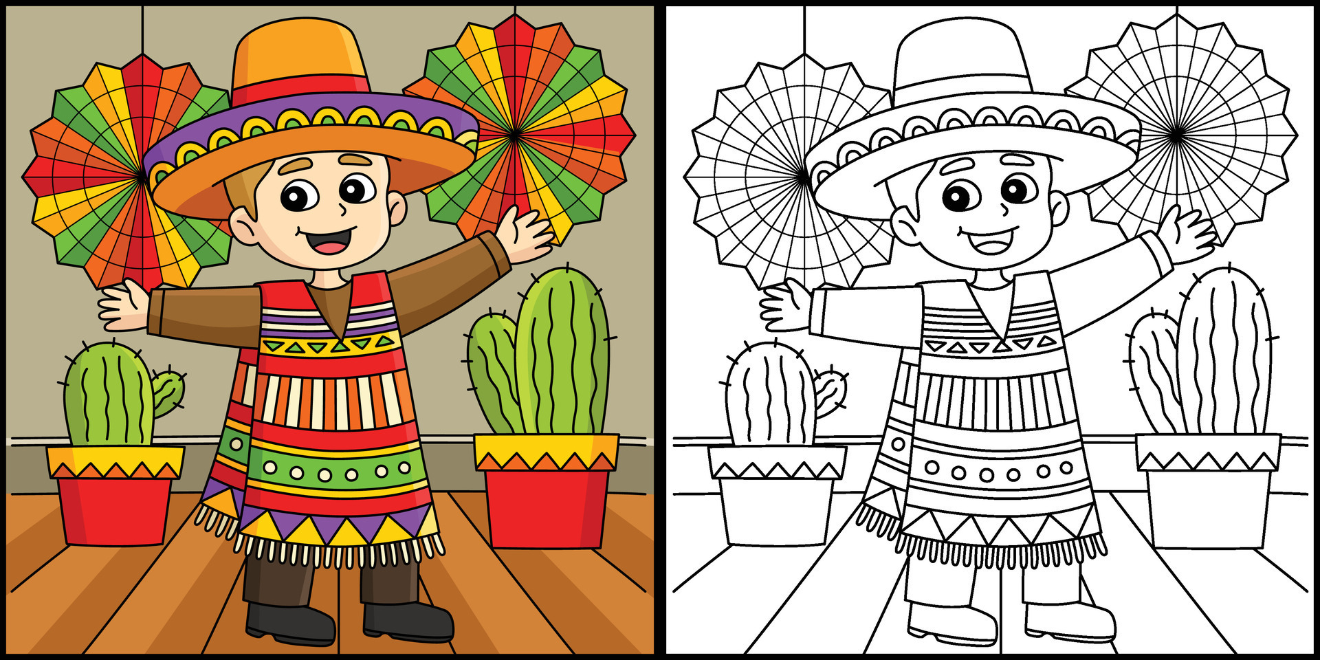 Cinco de Mayo Mexican Boy Coloring Illustration 36325369 Vector Art at