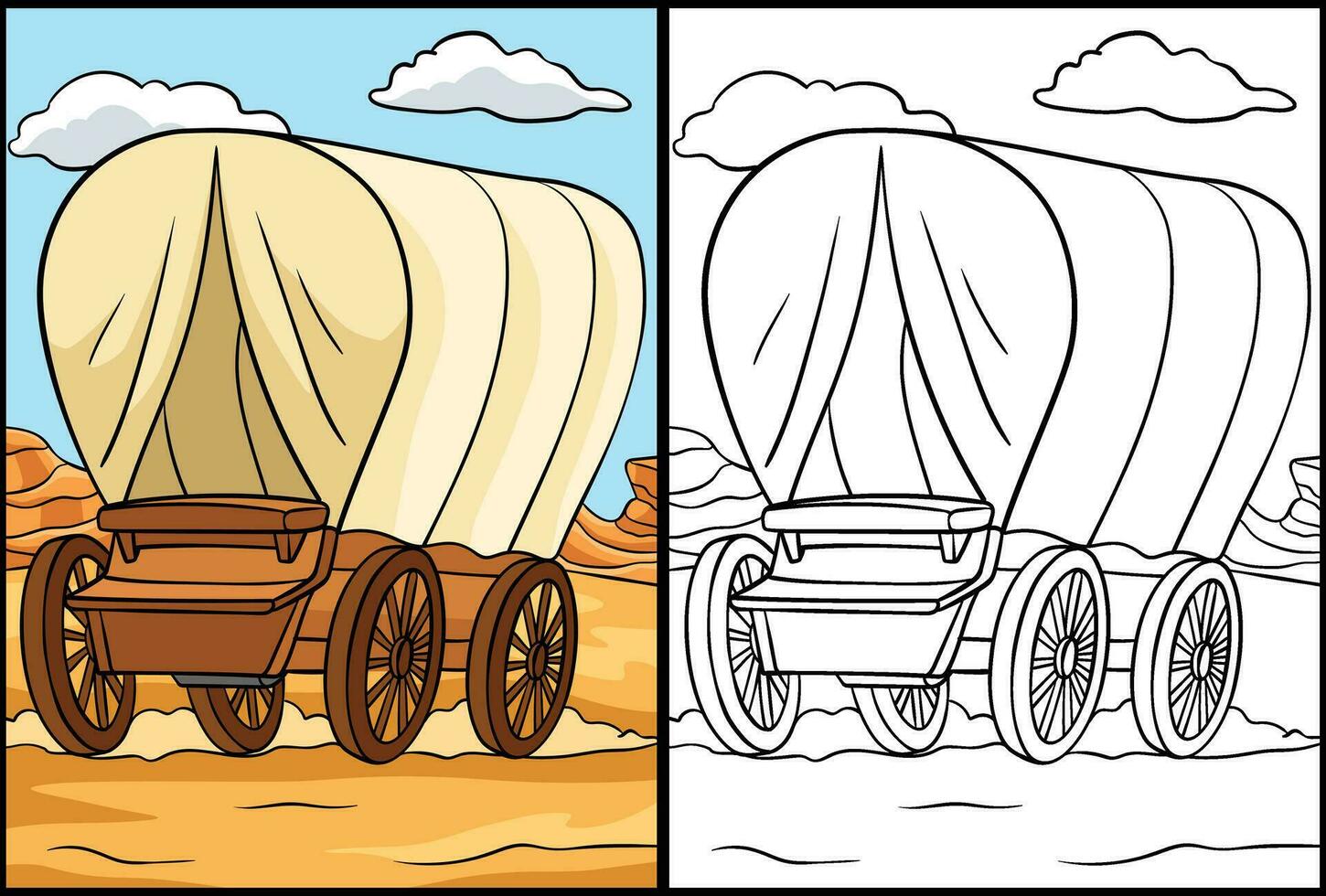 Cowboy Covered Wagon Coloring Page Illustration vector