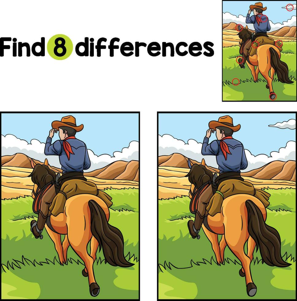 Cowboy Horseback Riding Find The Differences vector