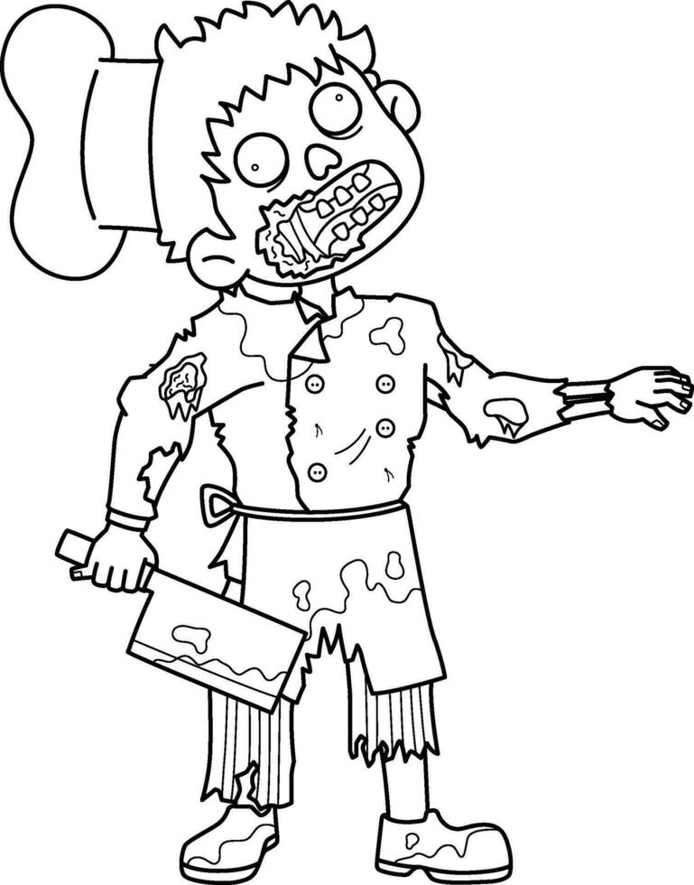 Zombie Chef Isolated Coloring Page for Kids vector