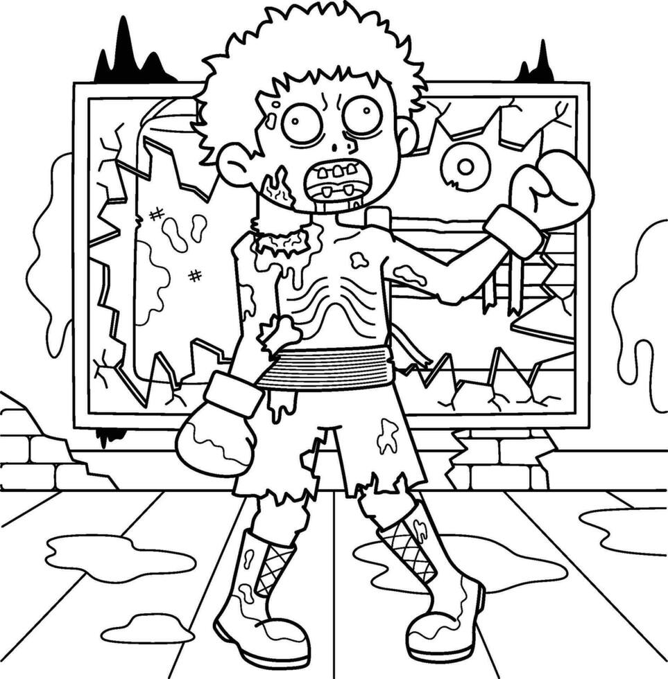 Zombie Boxer Coloring Page for Kids vector