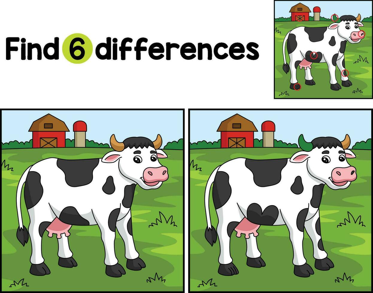 Cow Animal Find The Differences vector