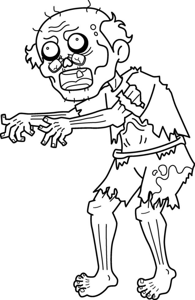 Old Zombie Isolated Coloring Page for Kids vector