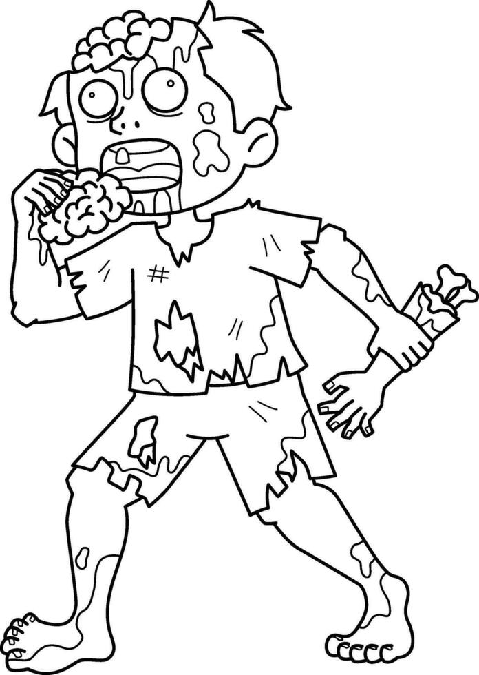 Zombie Eating Human Flesh Isolated Coloring Page vector