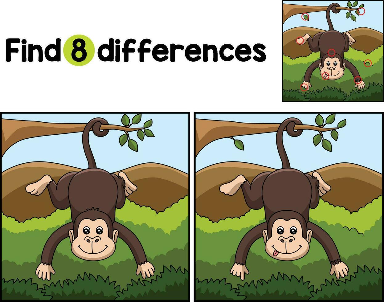 Monkey Animal Find The Differences vector