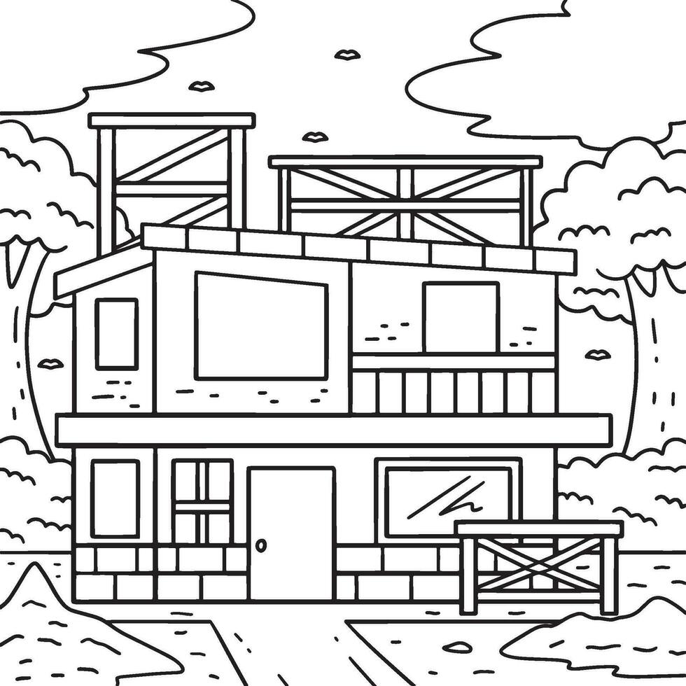 Building Under Construction Coloring Page for Kids vector