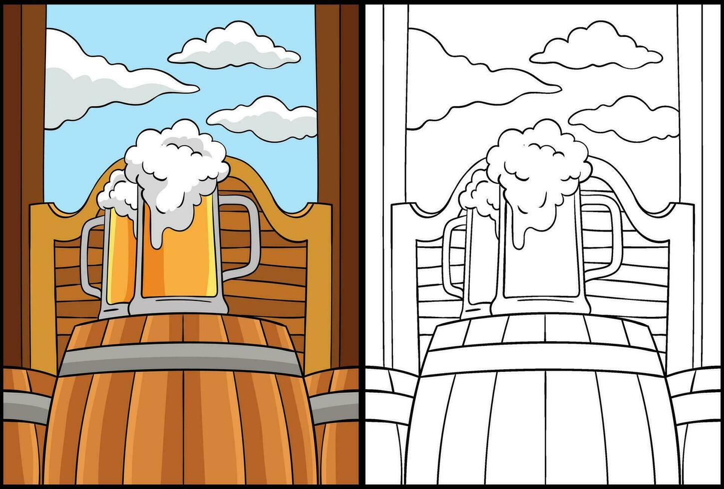 Cowboy Beer Barrel Coloring Colored Illustration vector