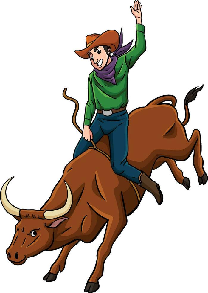 vaquero toro jinete dibujos animados de colores clipart vector