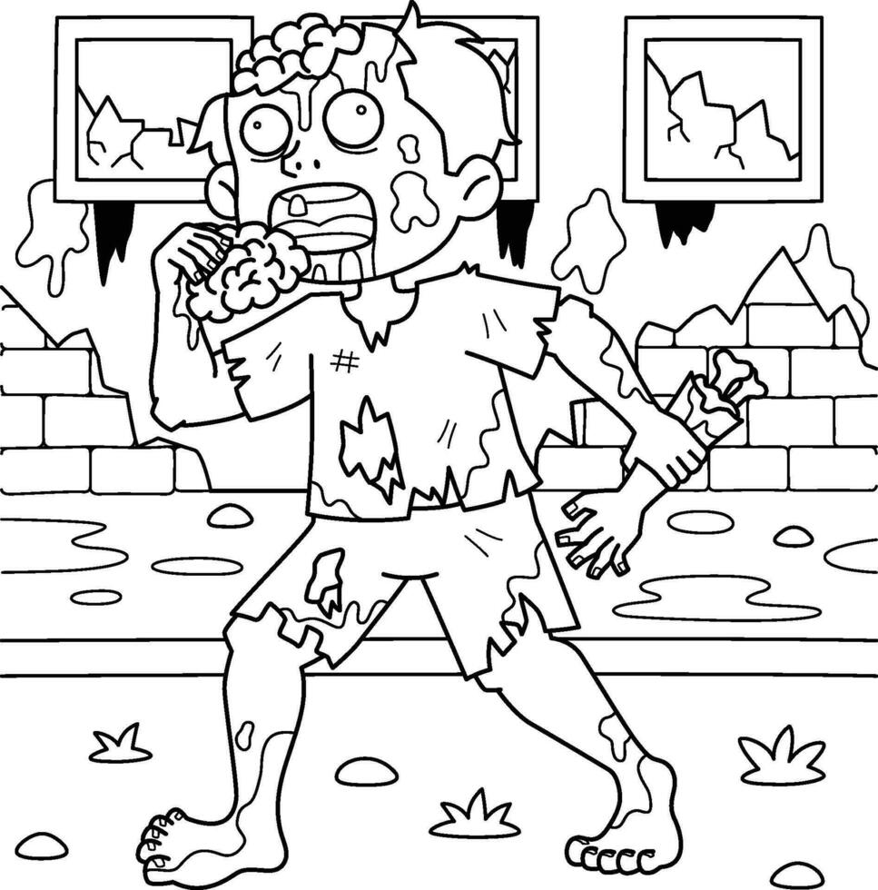 Zombie Eating Human Flesh Coloring Page for Kids vector