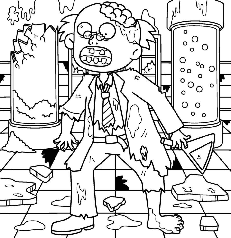 Zombie Scientist Coloring Page for Kids vector