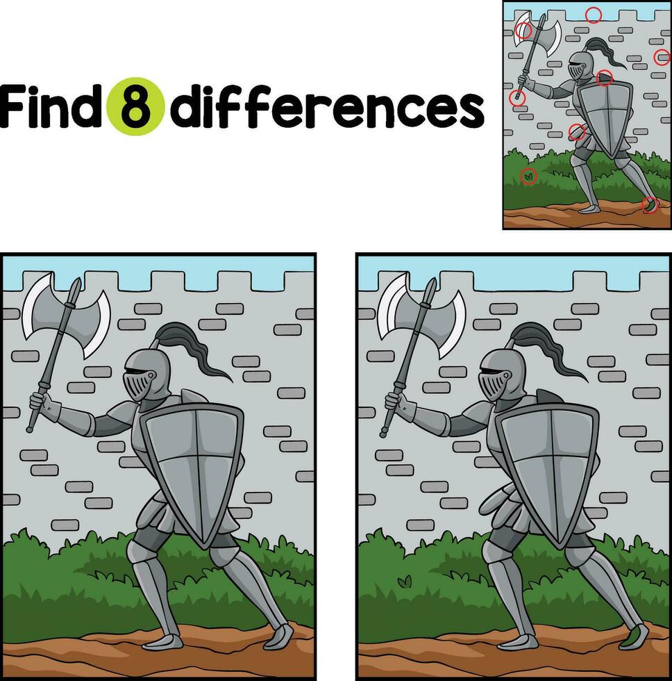 Knight Holding Axe and Shield Find The Differences vector