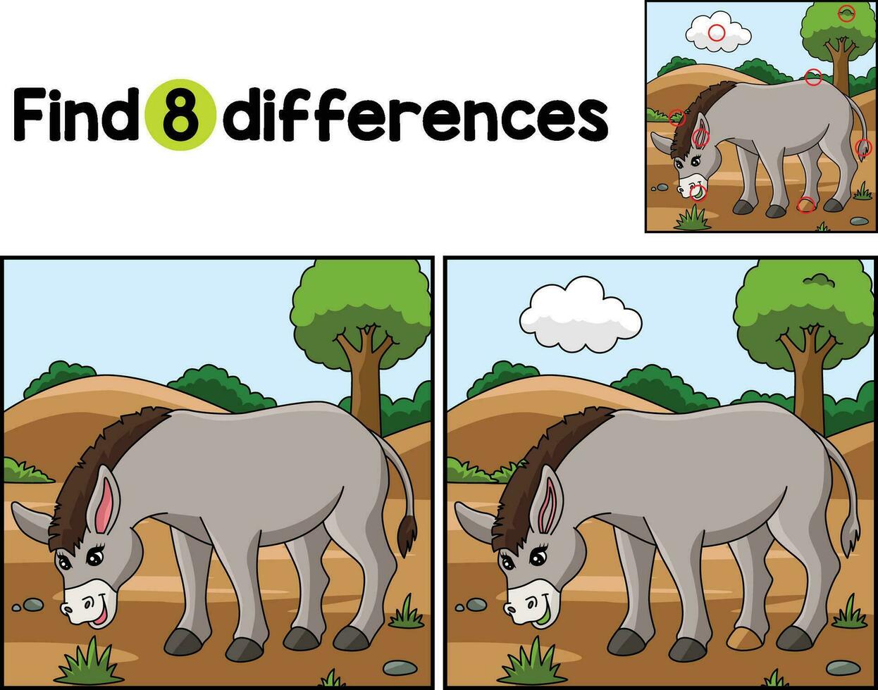 Donkey Animal Find The Differences vector