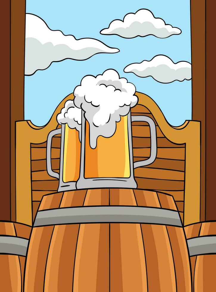 vaquero cerveza barril de colores dibujos animados ilustración vector