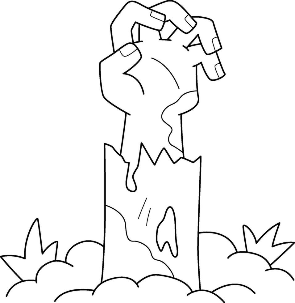 Zombie Hand Rising from Grave Isolated Coloring vector