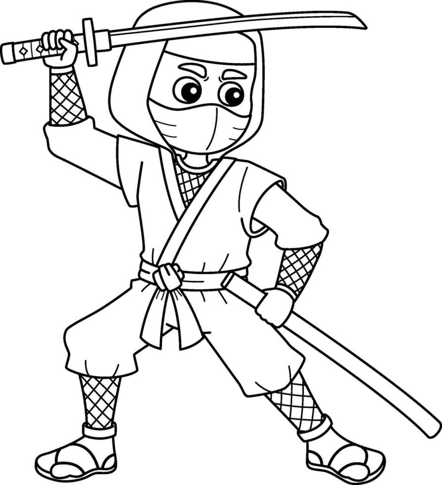 Ninja with a Katana and Sheath Isolated Coloring vector