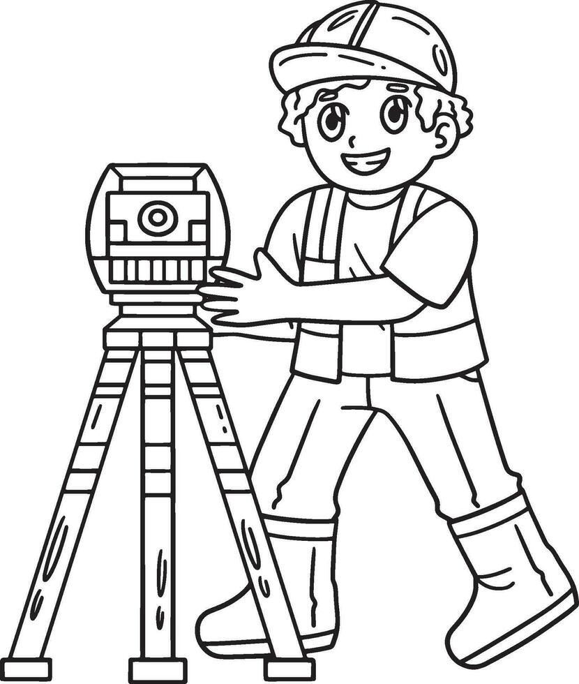 Construction Engineer with Surveying Tool Isolated vector