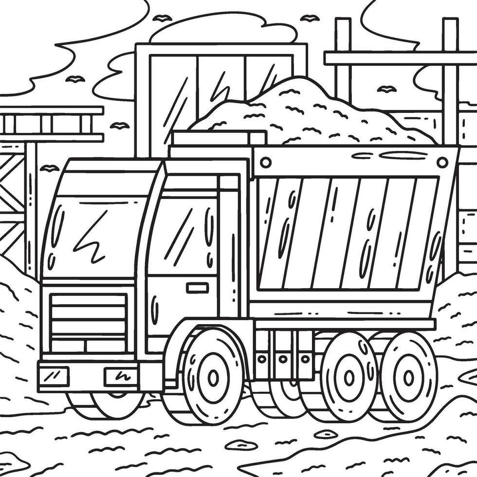 Construction Dump Truck Coloring Page for Kids vector