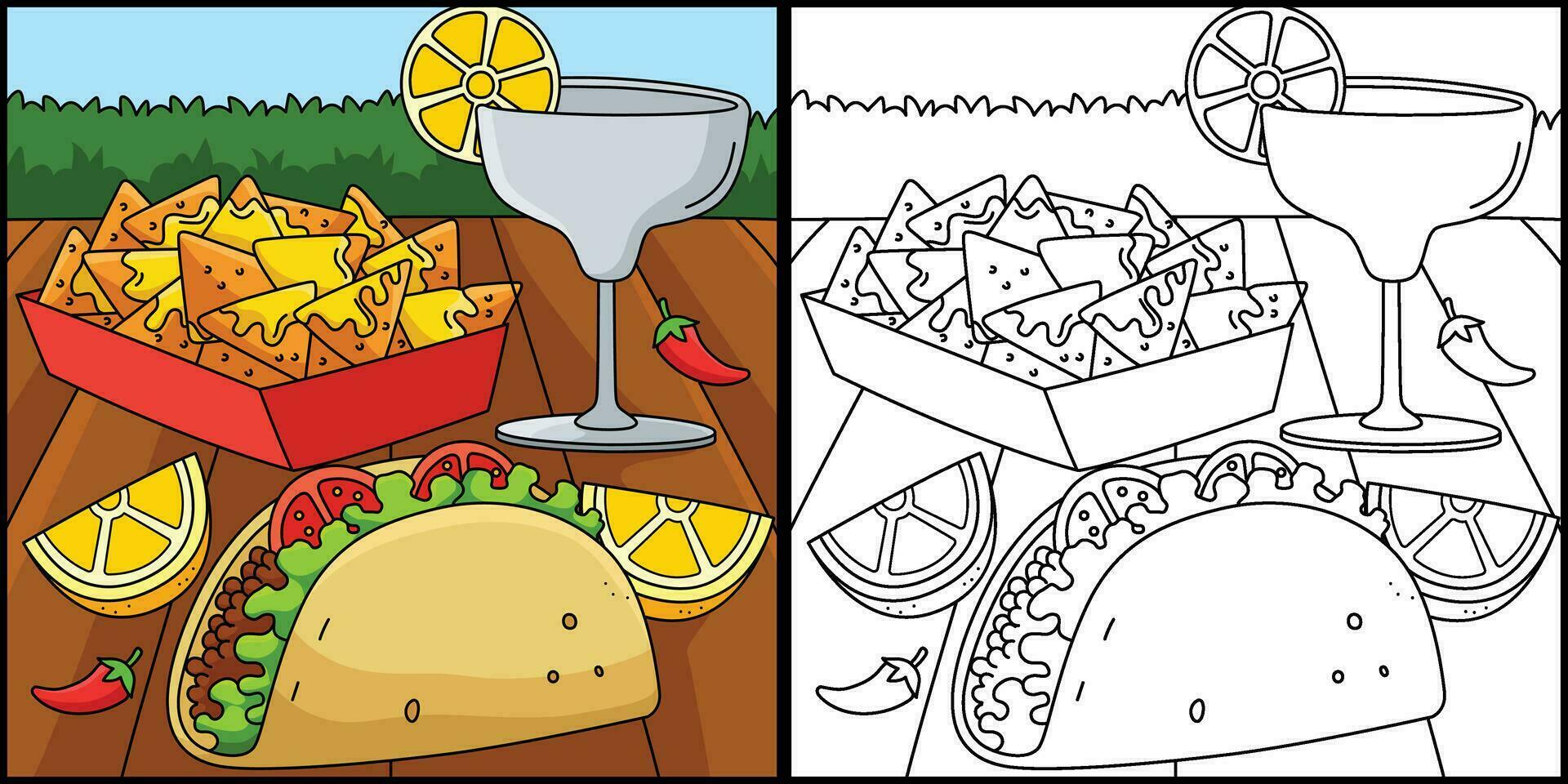 Cinco de Mayo Taco Nachos Margarita Illustration vector