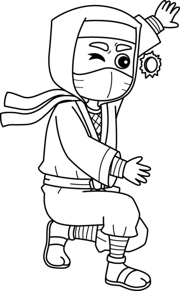 Ninja Peeking through Hole Isolated Coloring Page vector