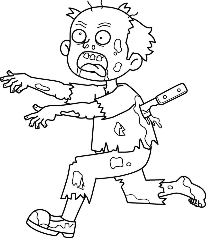 Running Zombie Isolated Coloring Page for Kids vector