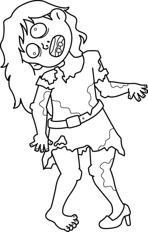 Zombie Girl Isolated Coloring Page for Kids vector
