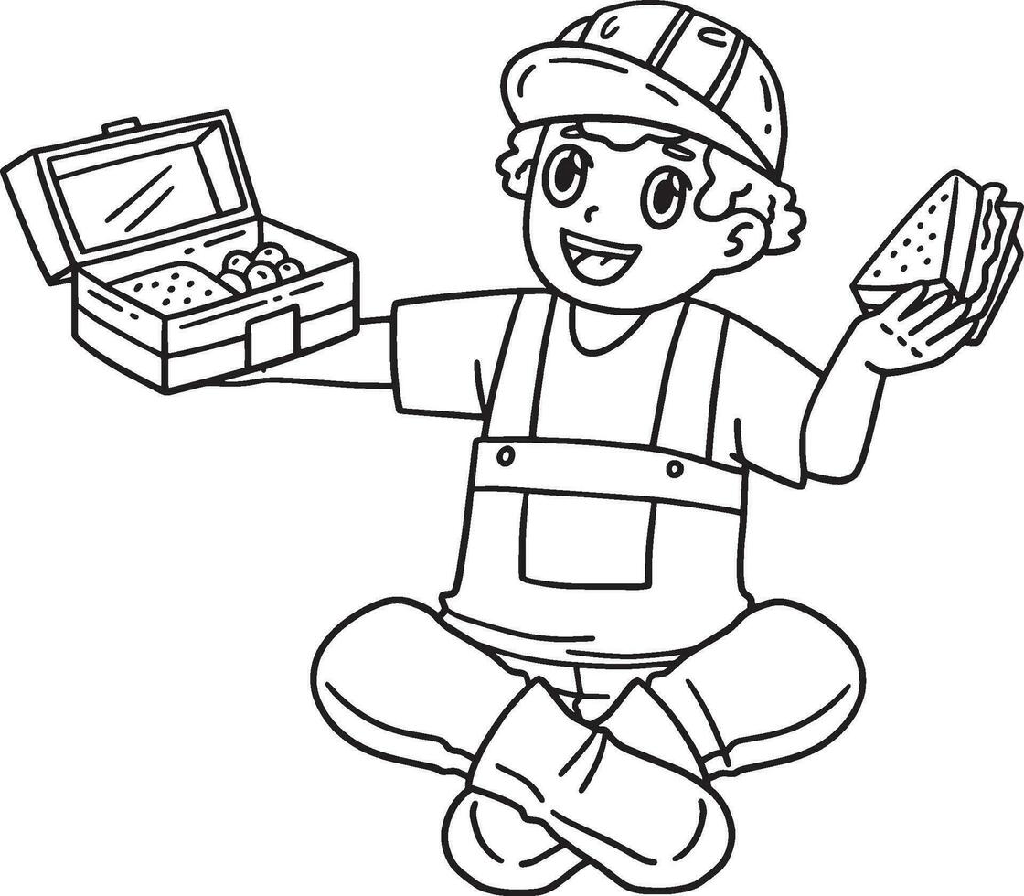 Construction Worker Eating Lunch Isolated Coloring vector