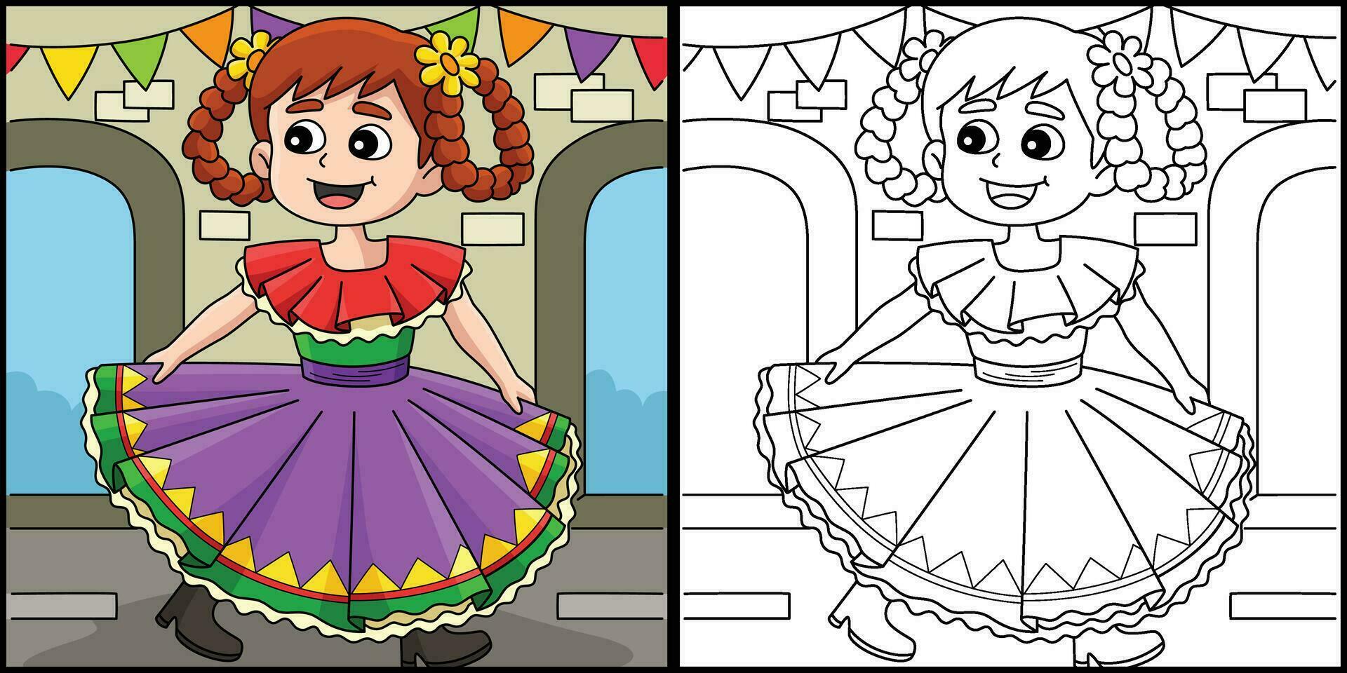 Cinco de Mayo Mexican Girl Coloring Illustration vector