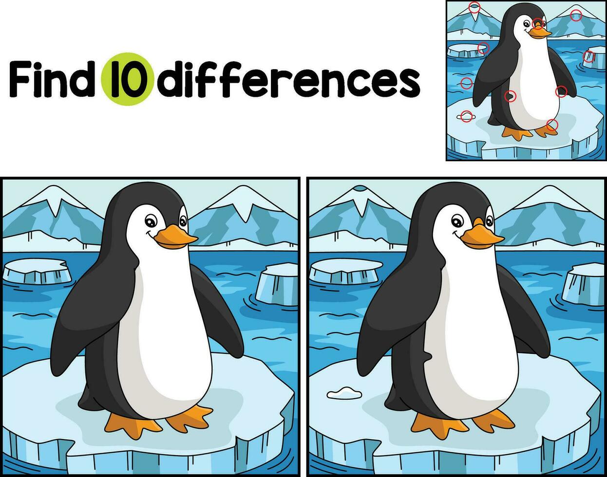 Penguin Animal Find The Differences vector