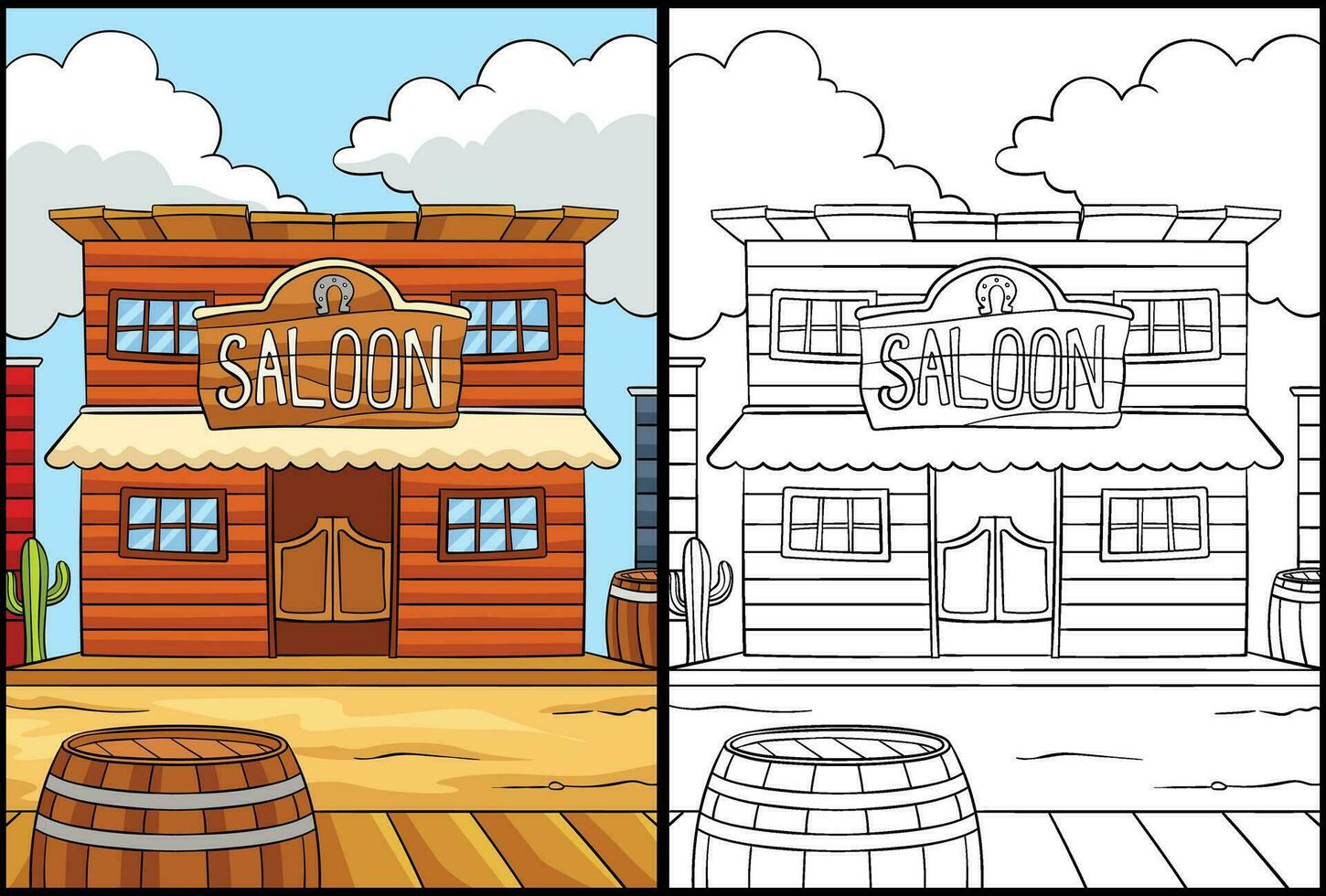 Cowboy Saloon Coloring Page Colored Illustration vector
