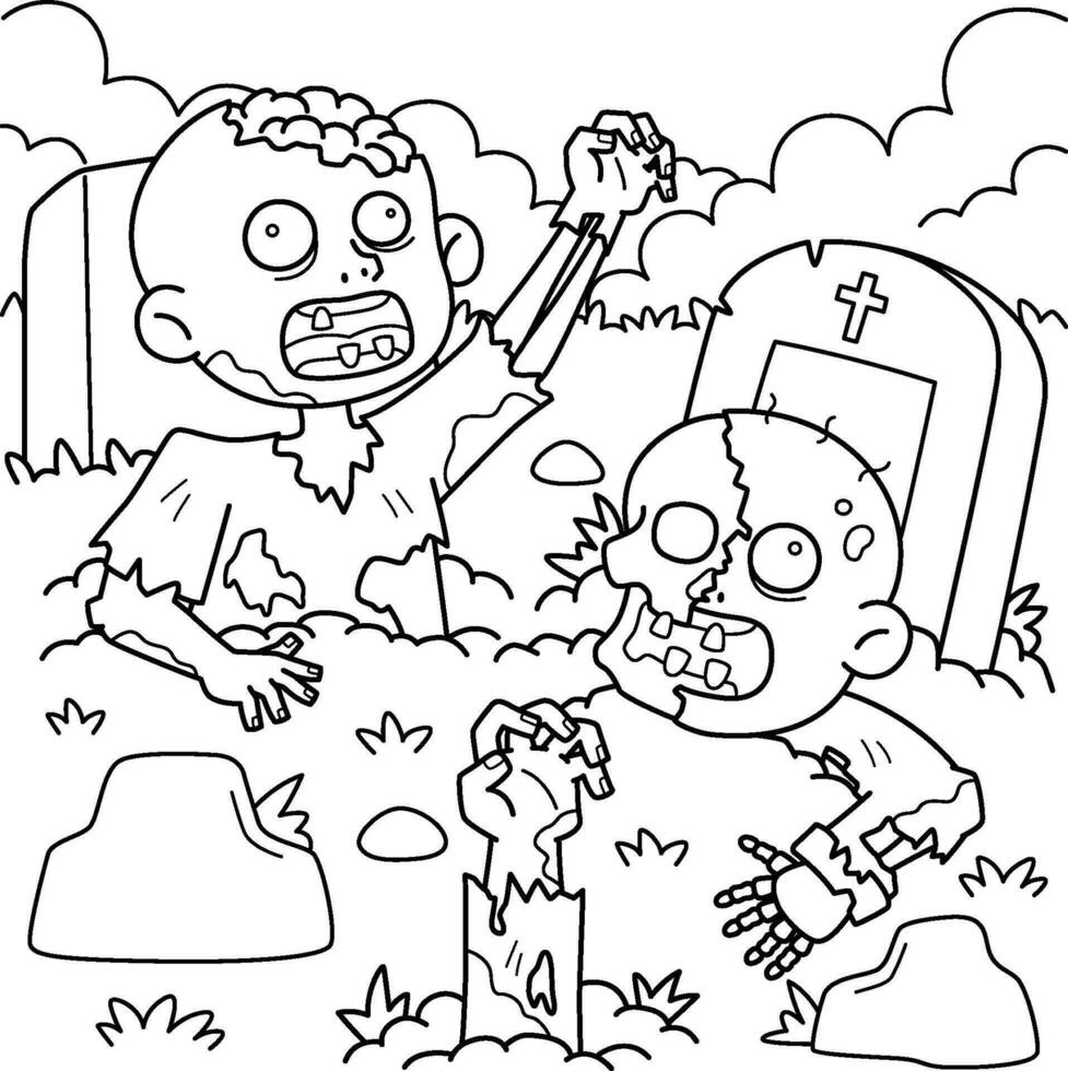 Zombies Rising from the Grave Coloring Page vector