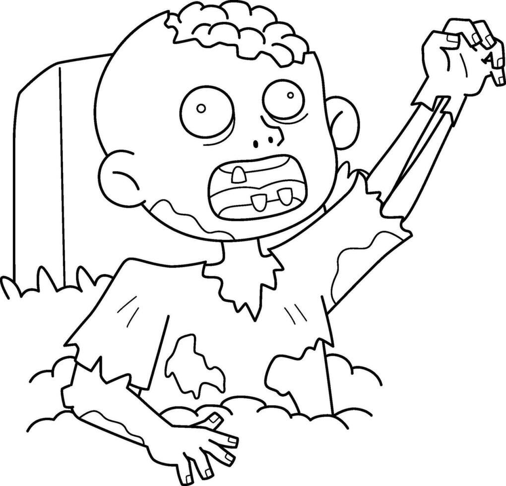 Zombie Rising from the Grave Isolated Coloring vector