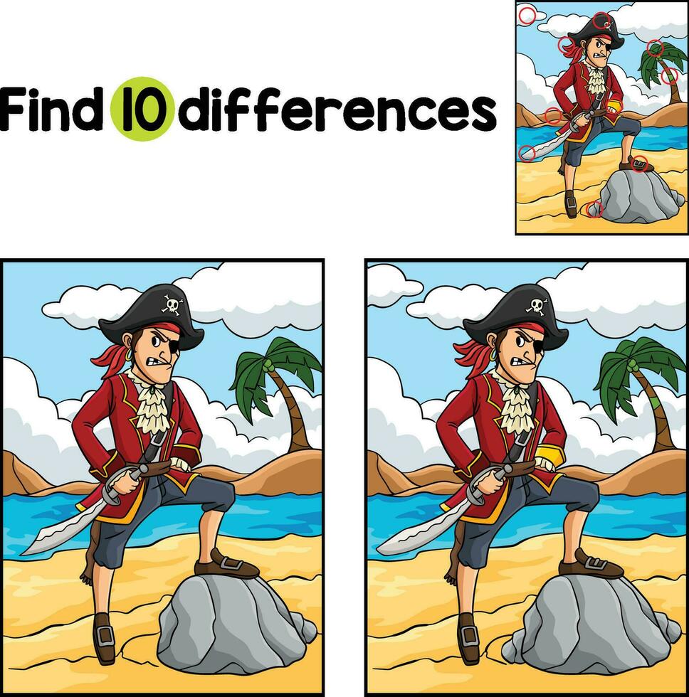 Pirate Captain Find The Differences vector