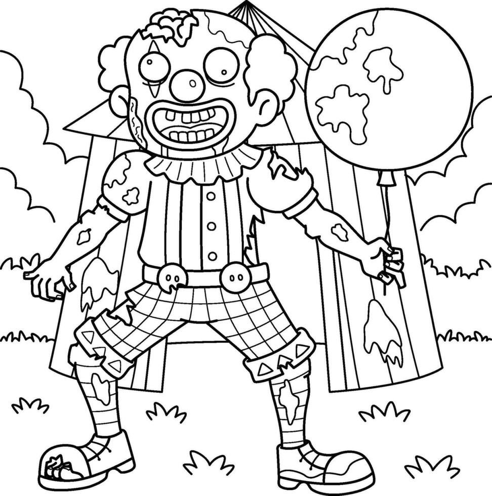 Zombie Clown Coloring Page for Kids vector