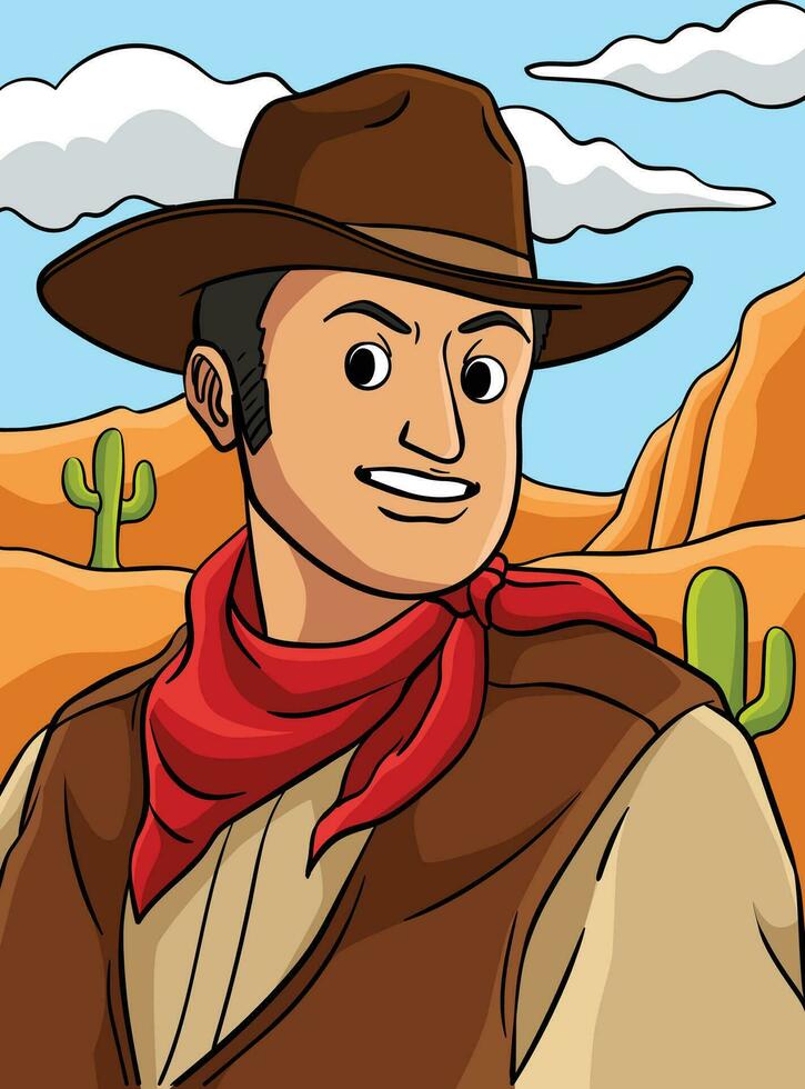 vaquero en el Desierto de colores dibujos animados ilustración vector