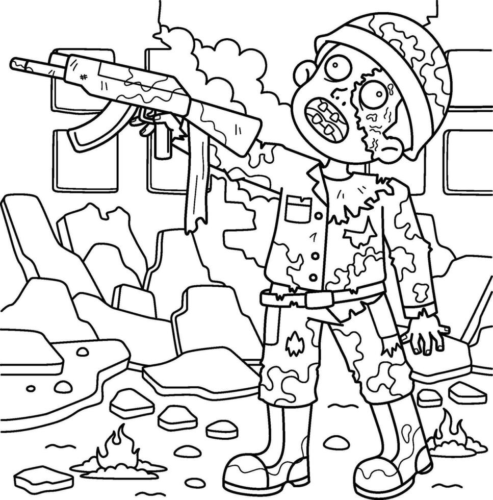 Zombie Soldier Coloring Page for Kids vector