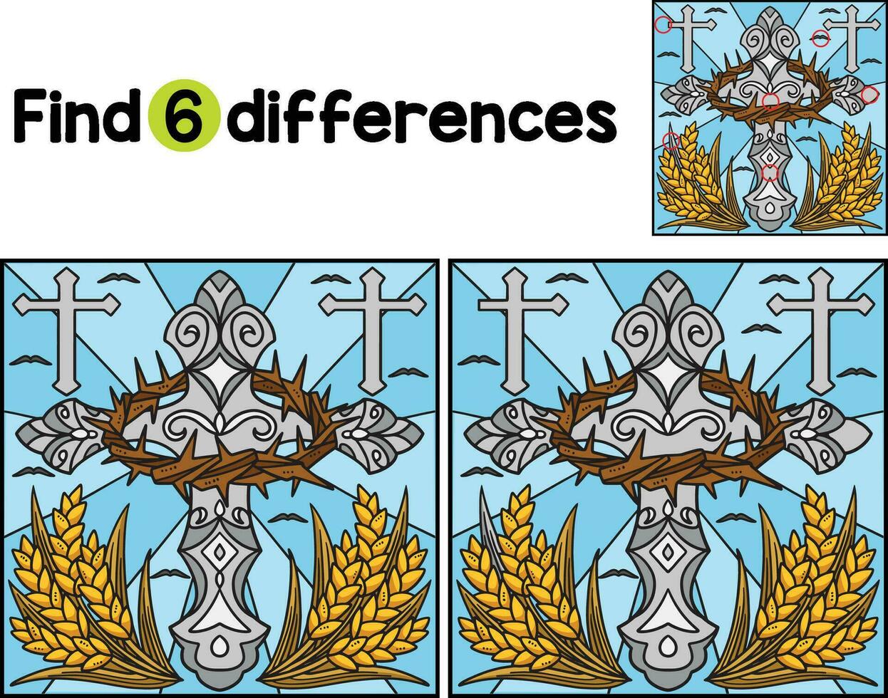 Christian Cross with Thorns Find The Differences vector