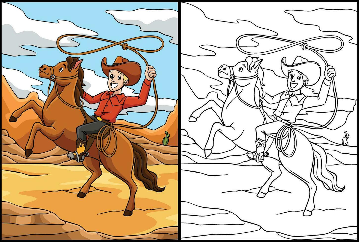 Cowboy Throwing a Lasso on a Horse Illustration vector