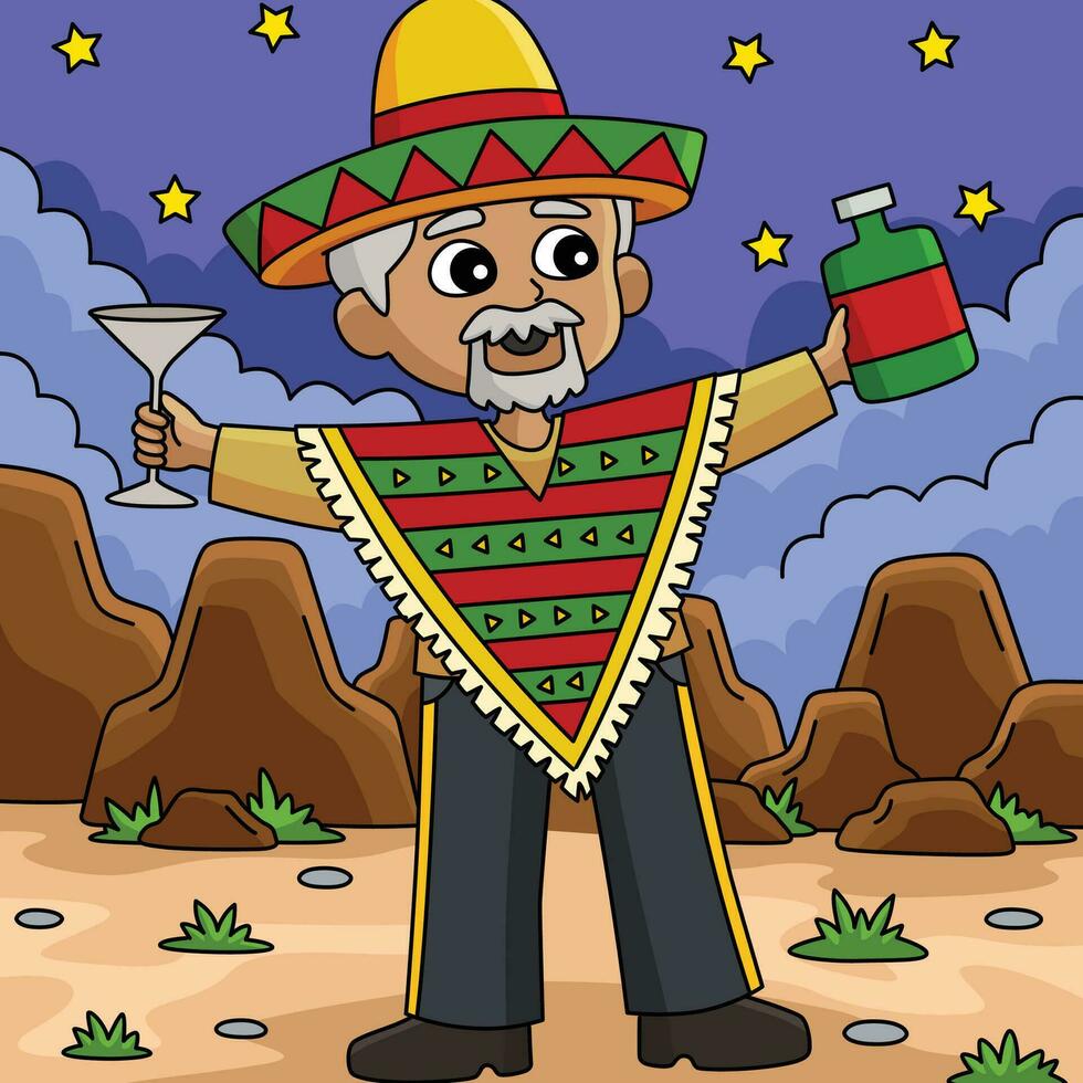 Cinco de Mayo Mexican Man Drinking Colored Cartoon vector