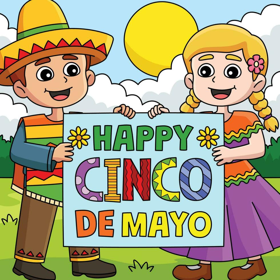 Happy Cinco de Mayo Colored Cartoon Illustration vector