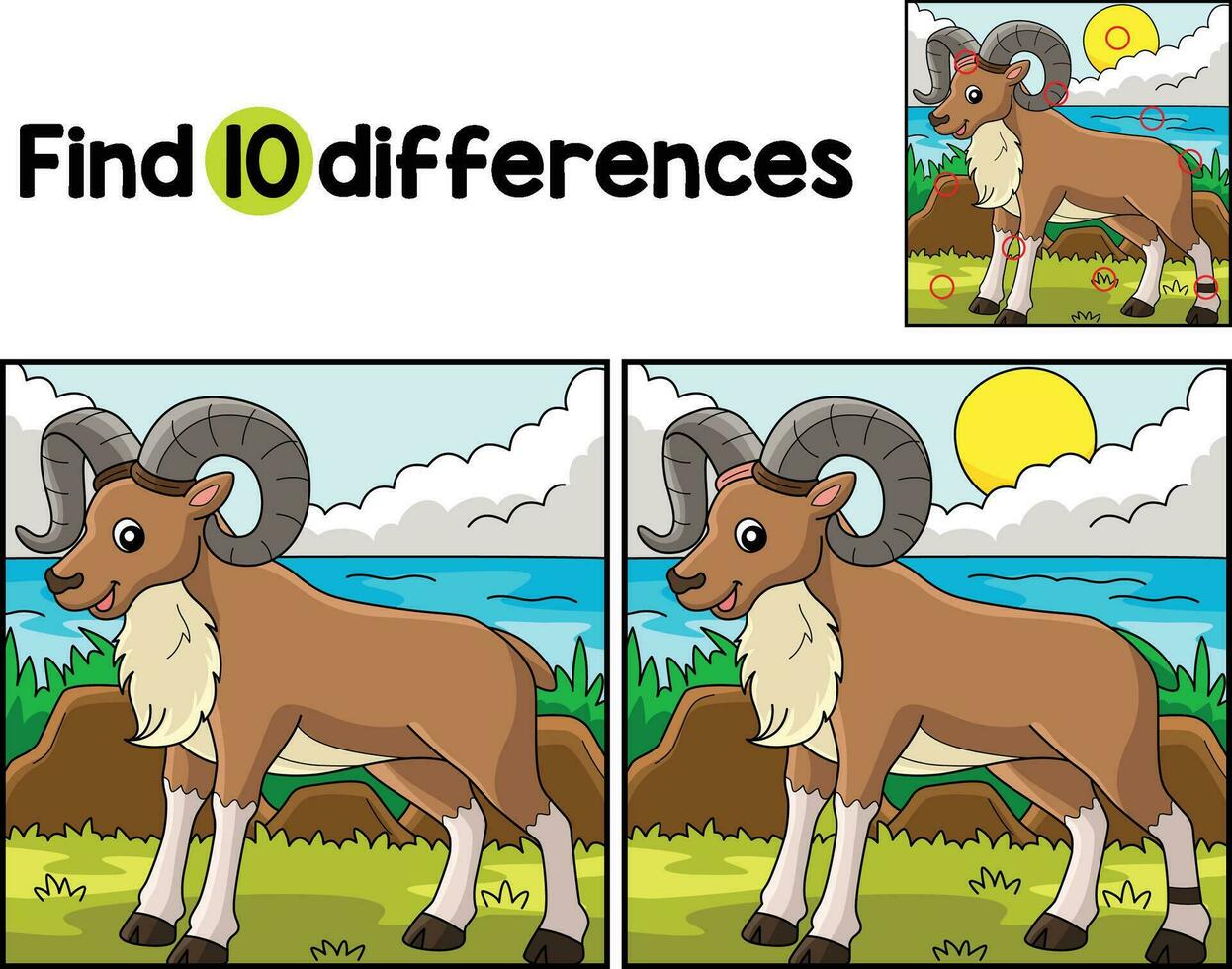 Urial Animal Find The Differences vector