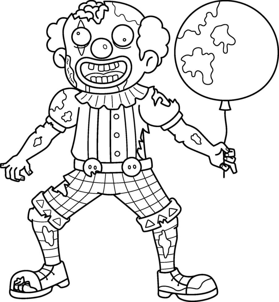 Zombie Clown Isolated Coloring Page for Kids vector