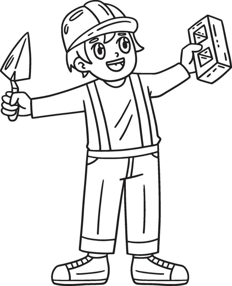 Construction Mason Holding Brick Isolated Coloring vector