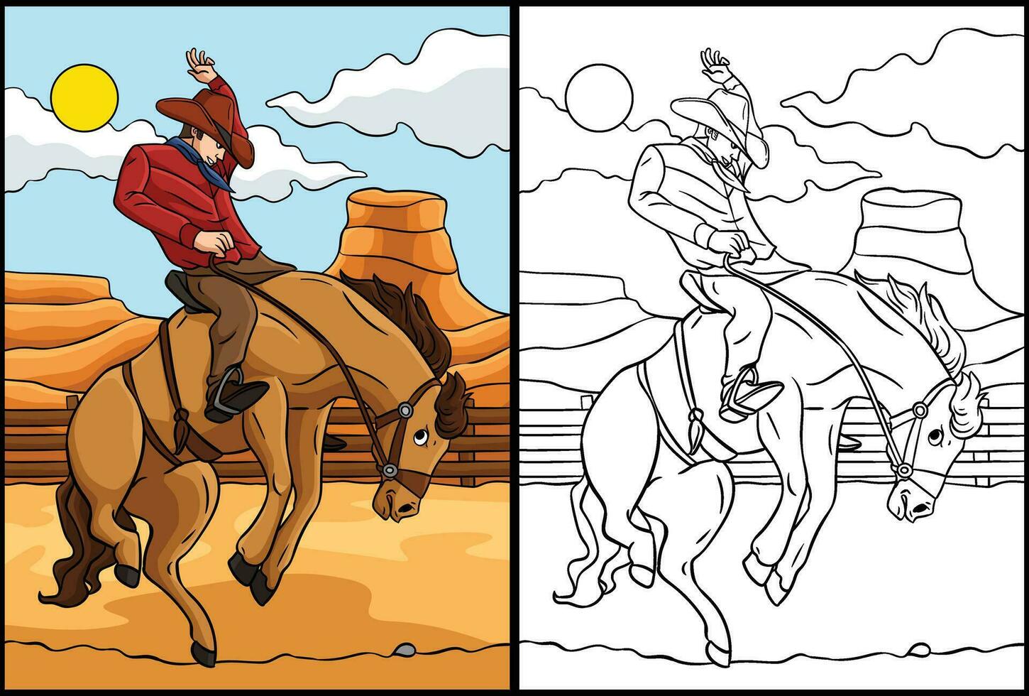 vaquero caballo rodeo colorante página ilustración vector