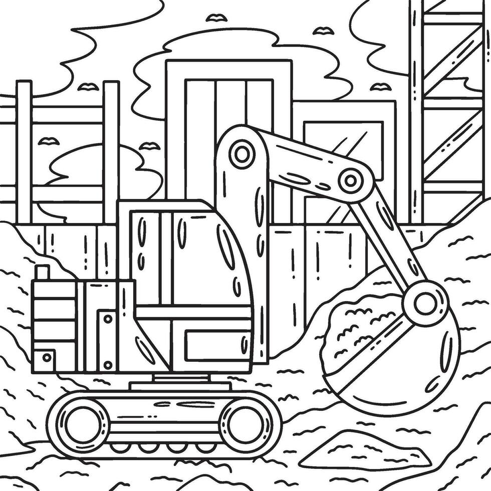 Construction Excavator Coloring Page for Kids vector